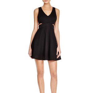 AQUA CUTOUT EYELET FIT & FLARE BLACK DRESS NWT S